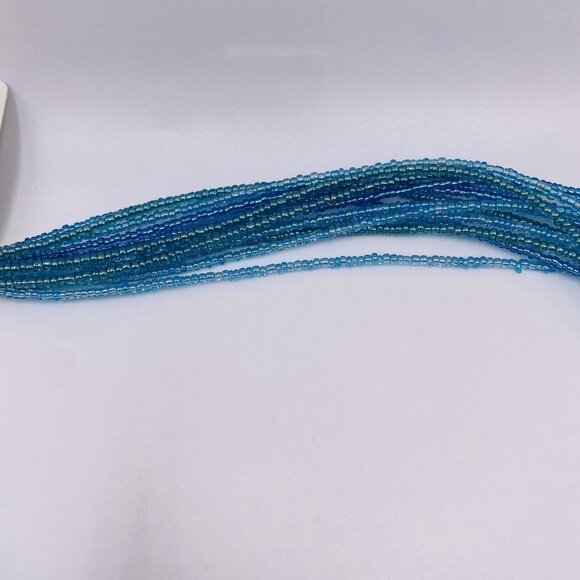 Laura Ashley Blue Seed Bead Silvertone Multi Strand Long Necklace 22” New - Picture 4 of 4